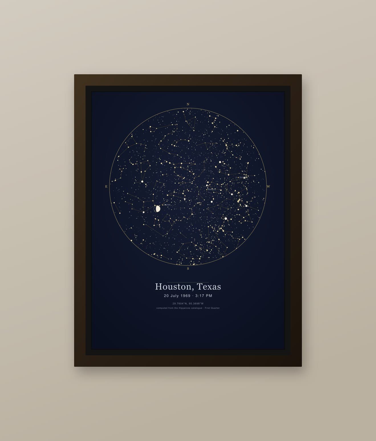 Framed sky chart — Houston, Texas