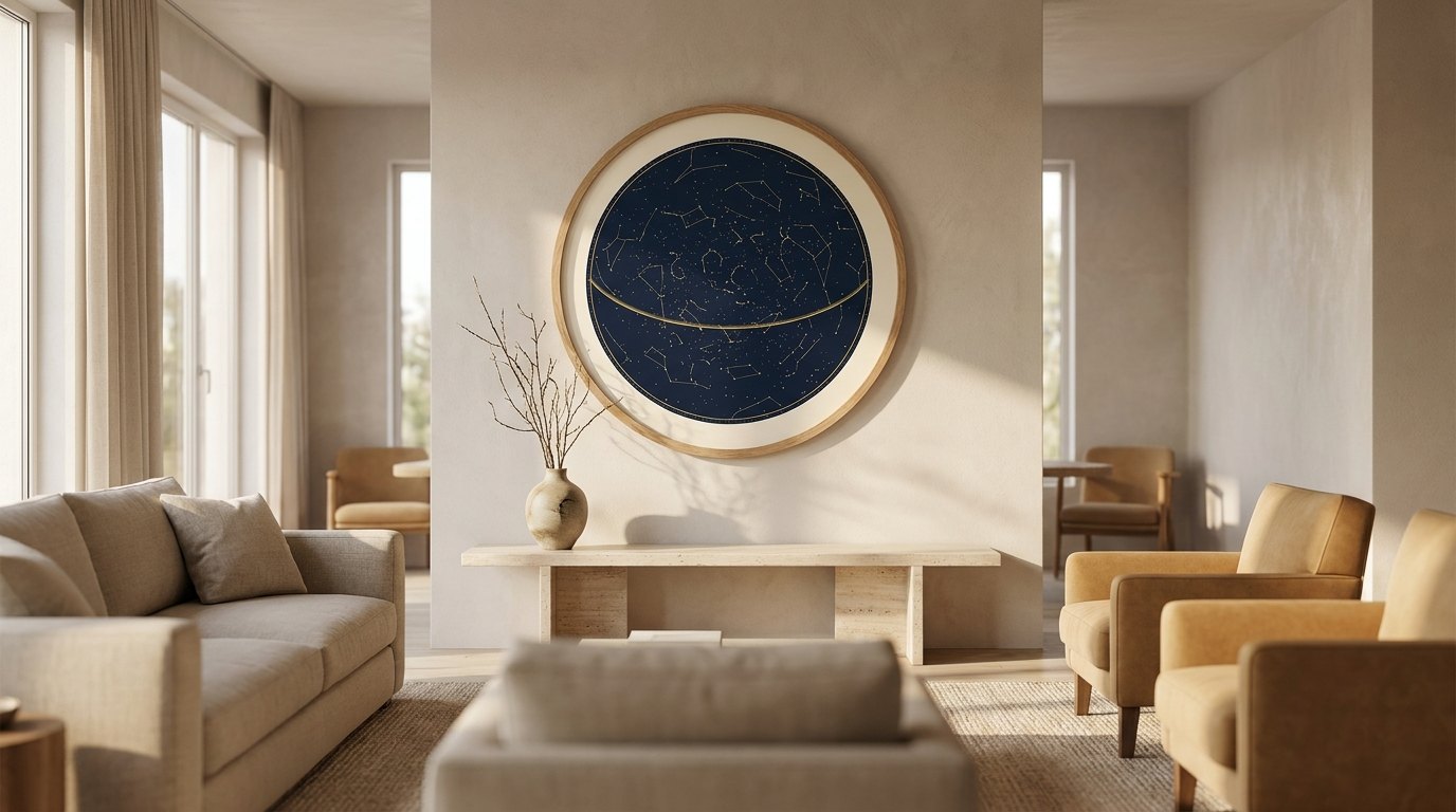 A Painted Skies chart on the wall — The drawing room
