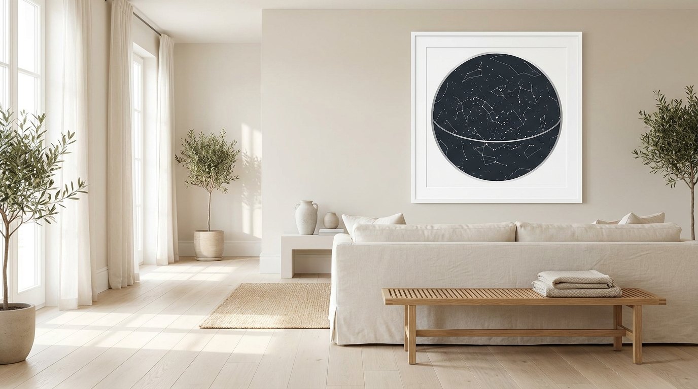A Painted Skies chart on the wall — The morning room