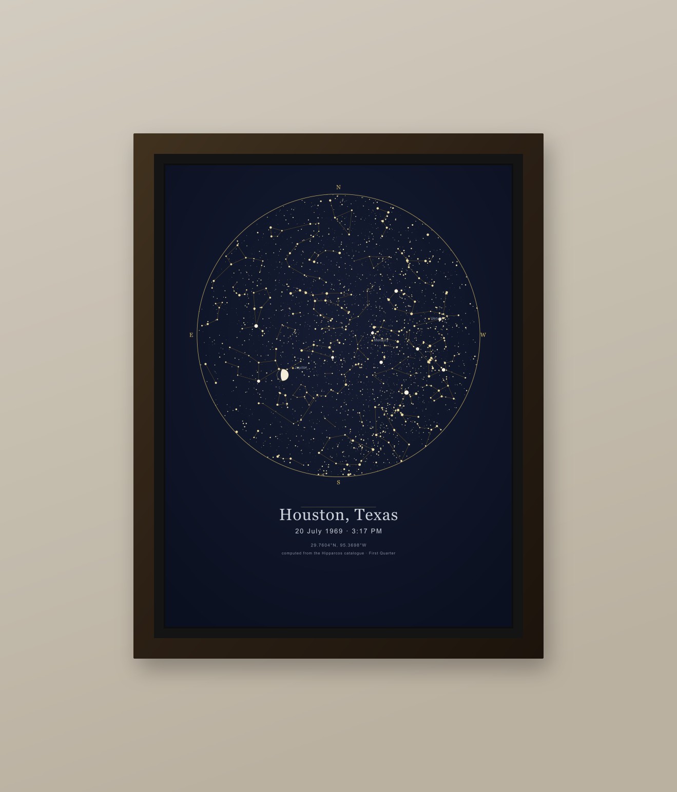 Framed sky chart — Houston, Texas