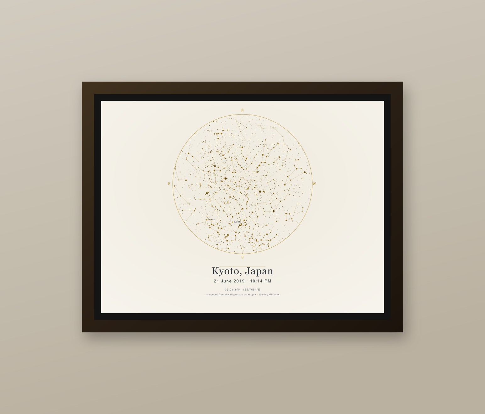 Framed sky chart — Kyoto, Japan